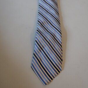 Mens Faconnable Blue White Asymmetrical Stripes Silk Tie *